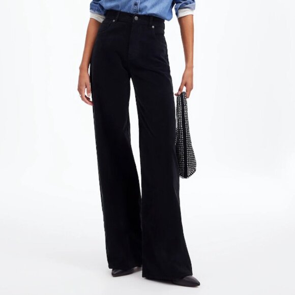 Madewell Superwide-Leg Pants in Black Corduroy Women's Size 23 NWT Contemporary - Picture 1 of 10